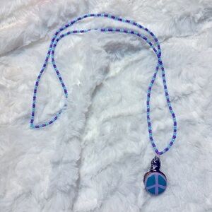 Peace Sign Handmade Beaded Necklace with Hand Painted Wood Slice Pendant Charm